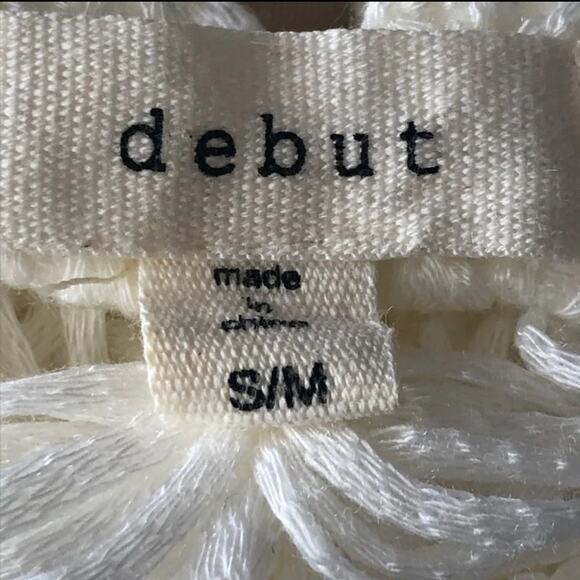 Debut Cream Crochet Knit Cropped Tank Top Open Back Scalloped S/M - Picture 9 of 10